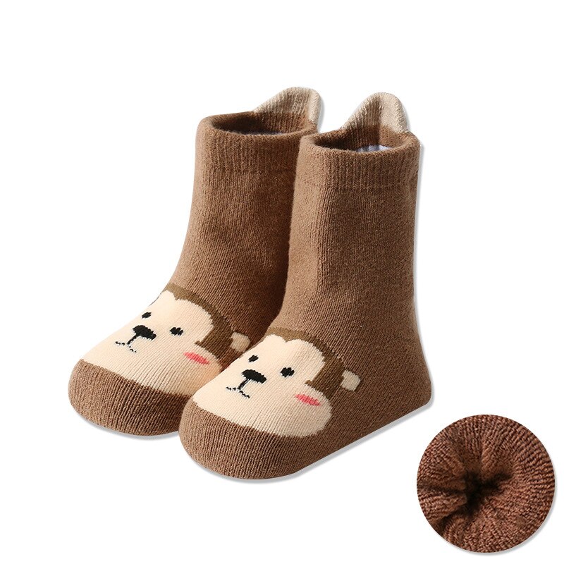 Kids Socks Baby Boy Winter Warm Socks Anti-slip Cartoon Animals Cotton Terry Thicken Socks Floor Home Rubber Sole Lion Fox Bear: G / 0-1T