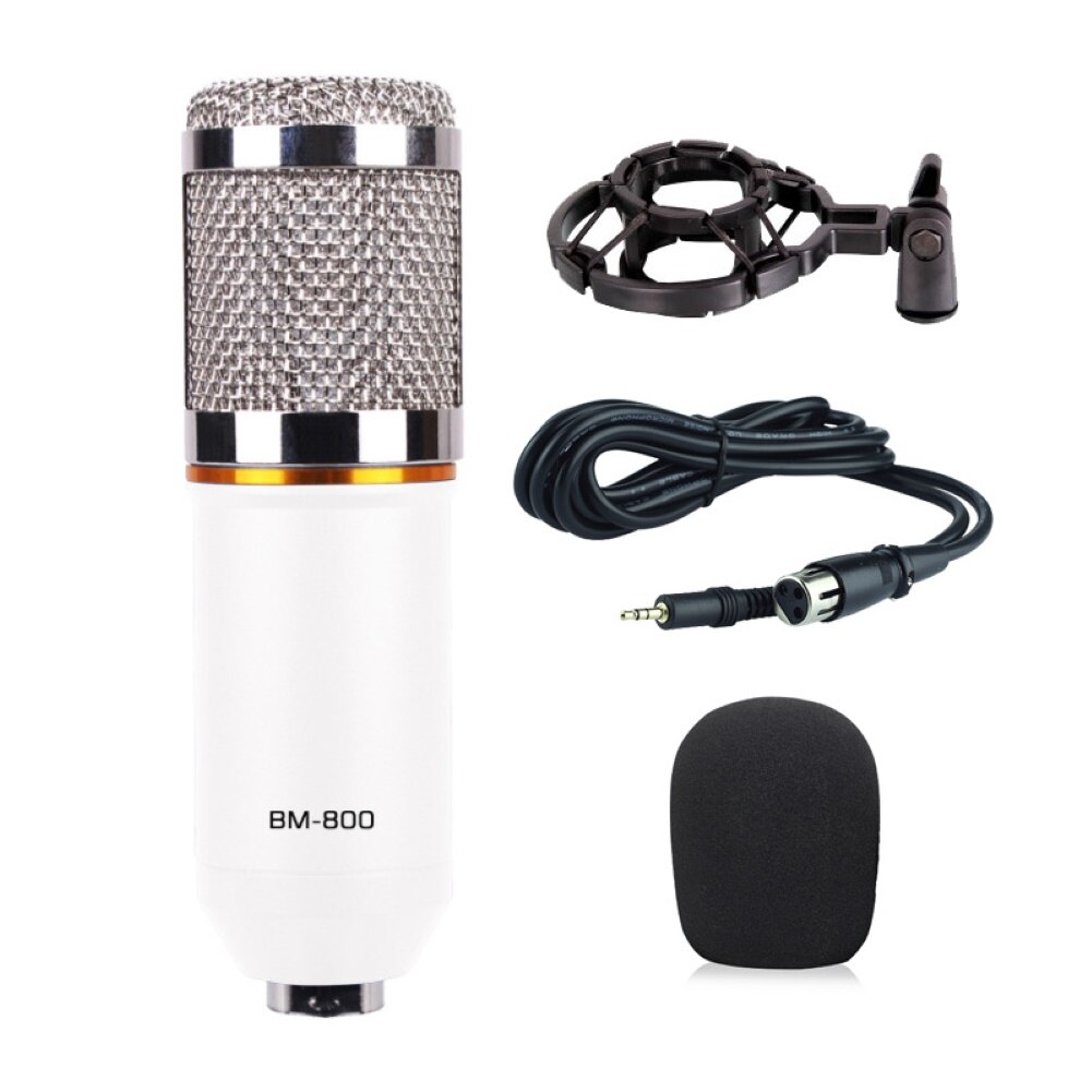 BM800 Microphone Condenser Studio Broadcasting Singing Microphone Podcast Recording Microphone microfono микрофон караоке: White
