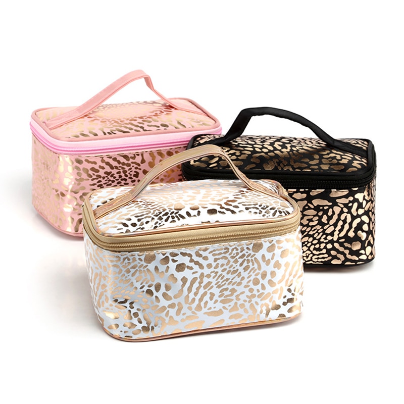 UOSC Waterproof Leopard Cosmetic Bag For Women Make Up Case Travel Clear Makeup Beauty Wash Organizer Bath Toiletry Storage Kit