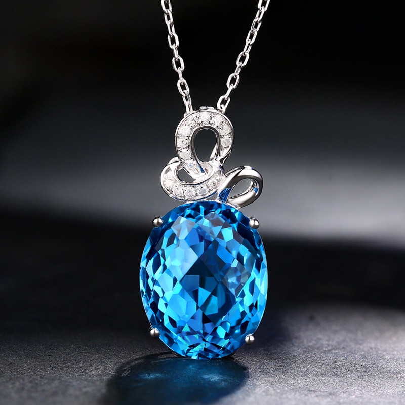 Natürliche Blau Topas Anhänger Halskette Für Frauen 925 Sterling Silber Farbe AA Zirkon Sapphire Edelstein Anhänger Edlen Schmuck Hochzeit