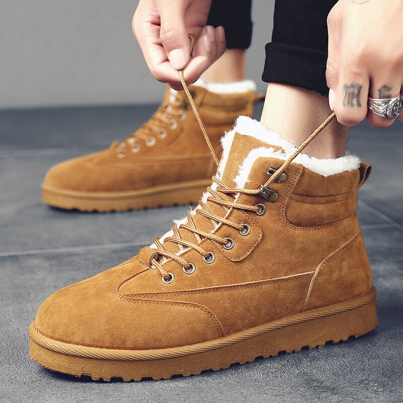 Winter Met Bont Heren Laarzen Mode Warm Enkel Laarzen Mannen Sneeuw Schoenen Outdoor Winter Laarzen Lace Up Wandelschoenen Botas hombre