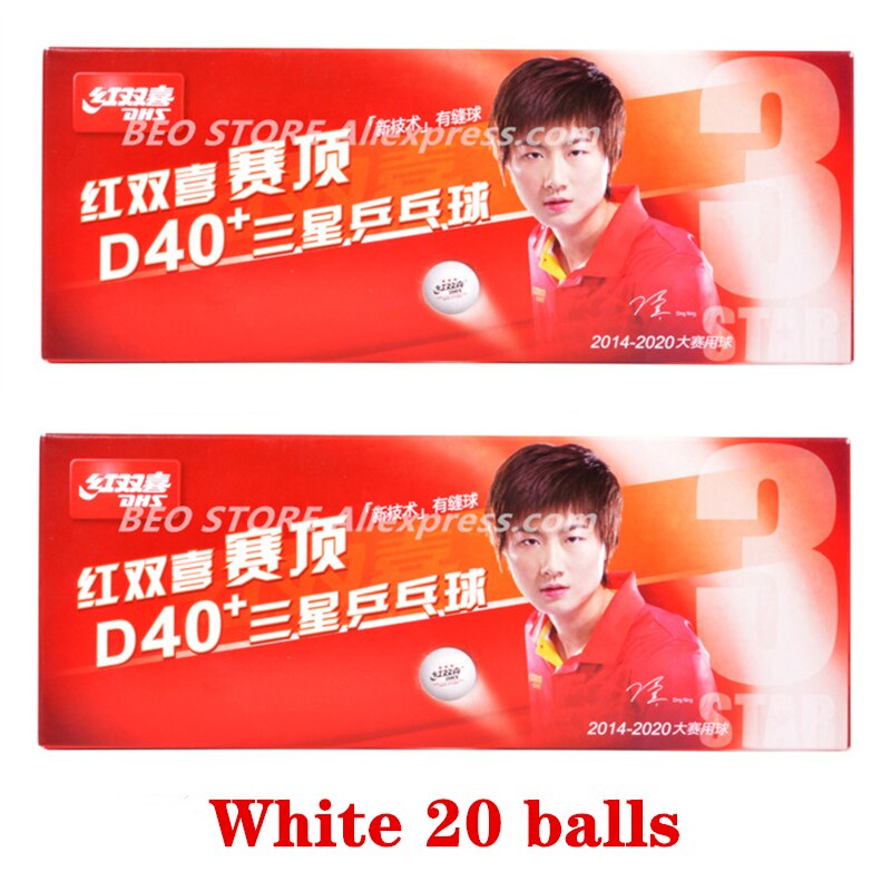 DHS 3 Star D40+ Table Tennis Ball 3-STAR Material ABS Seamed Poly Plastic Original DHS Ball 3 Star Ping Pong Balls: White 20 balls