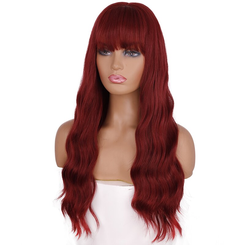 LING HÄNGEN Lange Wellig frauen Perücke 24-Zoll Synthetische Braun Haar Mit Pony Natürliche Wellenförmige Hohe Temperatur Faser perücke: T27/30/4