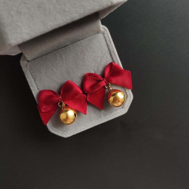 Boucles d&#39;oreilles en forme de cloche pour femmes, bijoux à nœud rouge, en forme de cœur, perle, boule, tendance, fête de mariage, noël, pour filles