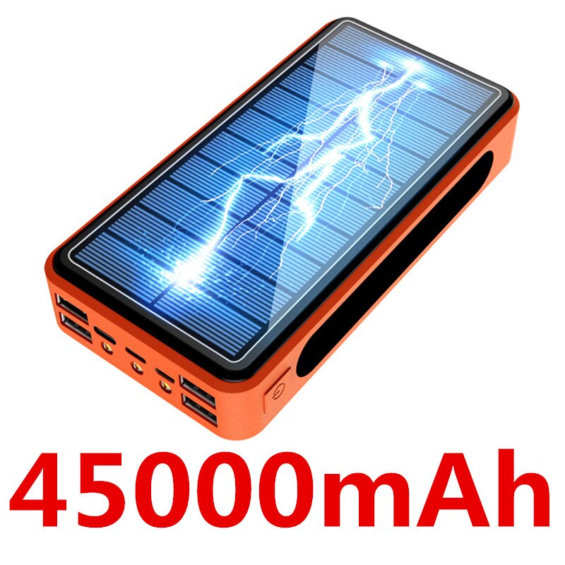 Samsung-Banco de energía Solar Xiaomi Iphone, 99000mAh, gran capacidad, portátil, para exteriores, LED, 4USB, carga rápida: Orange-45000mAh