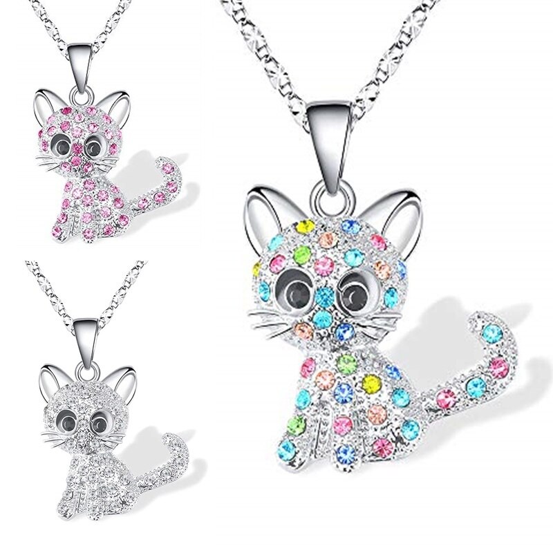 Collar de gato de dibujos animados para mujer, joya y creativa de , collar de Animal de diamante, joyería de