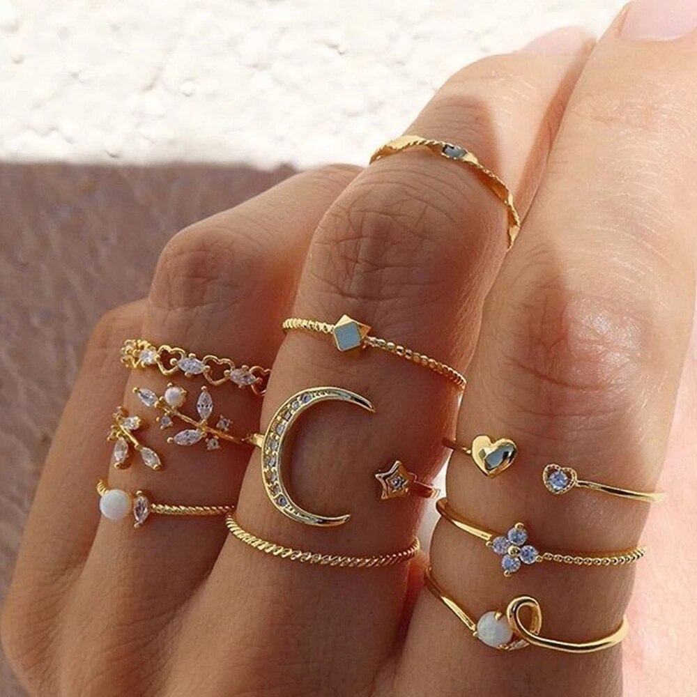 Moda Boho złote serce Twist zestaw pierścieni kobieta w stylu Vintage geometryczny krzyż Finger Knuckle Rings dla kobiet 2022 Trendy biżuteria prezent: IF2341385
