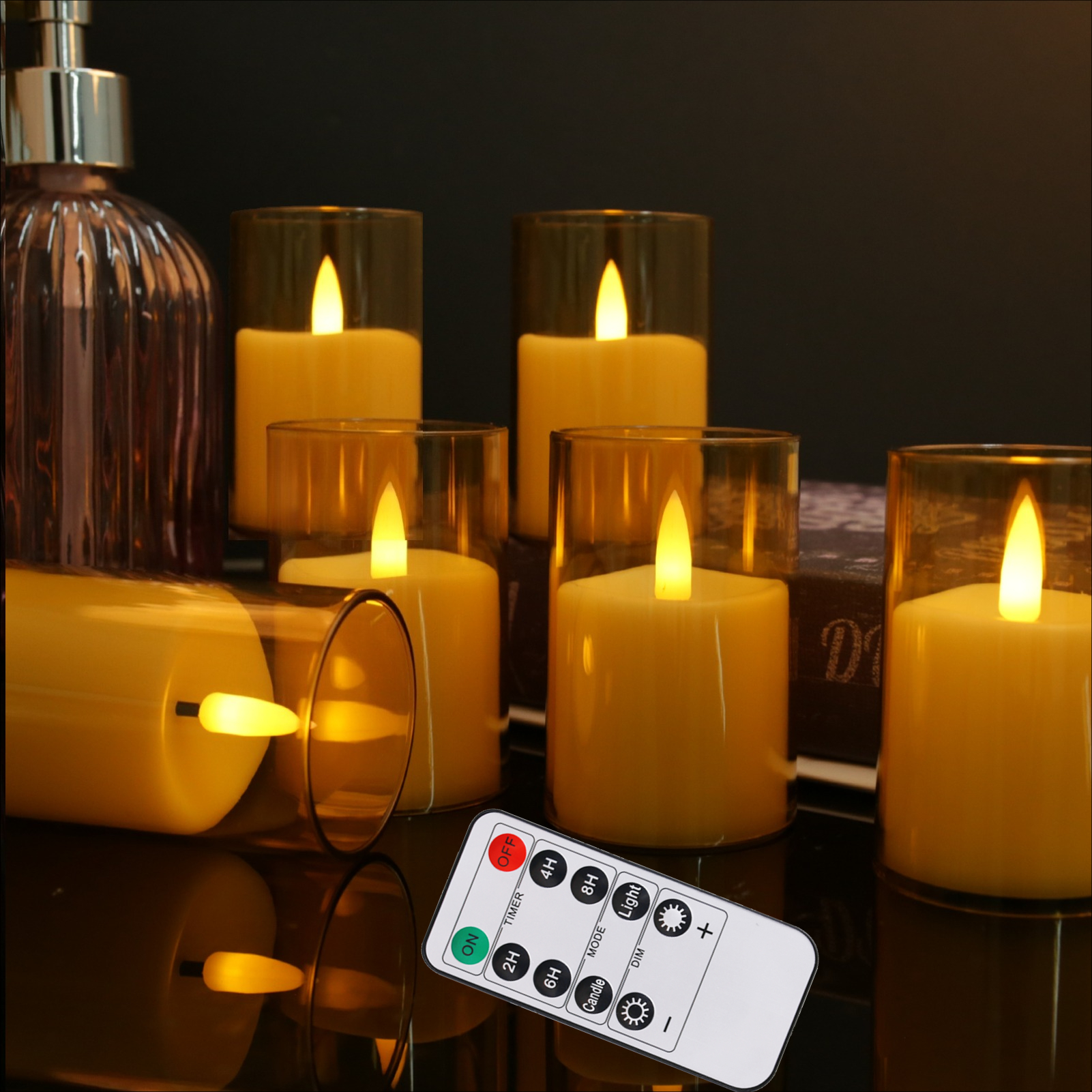 Vela electrónica LED sin llama con Control remoto, iluminación LED con llama parpadeante, luces de té, decoración del hogar de Navidad y Halloween: BLANCO