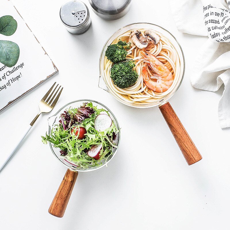 400Ml/600Ml Hout Handvat Glas Melk Pot Kleur Ramen Gasfornuis Koken Pot CY51109