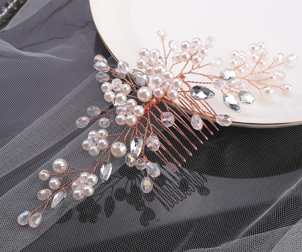 Accesorios para el cabello de oro rosa y plata para mujer, accesorios para el cabello con perlas de cristal brillantes, tocados puros y silenciosos para de banquete de boda, decoración