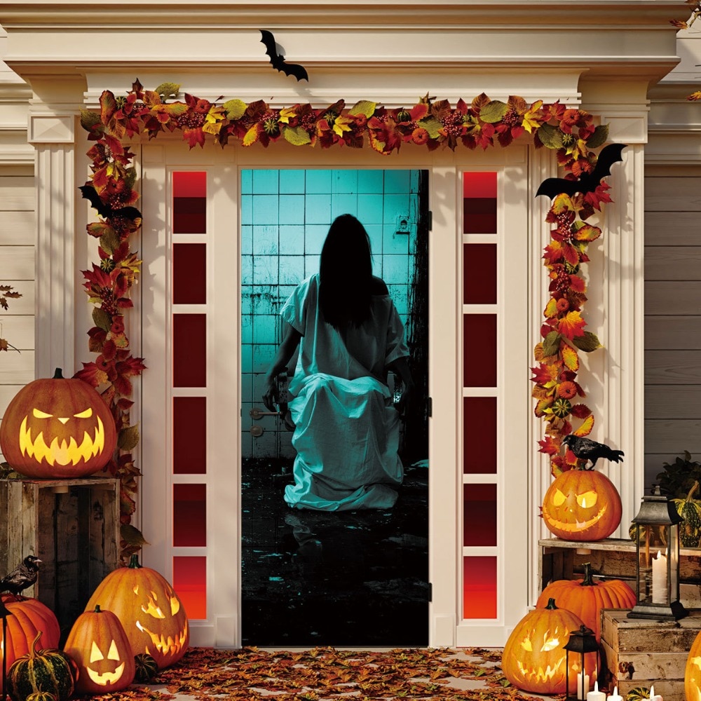 Pegatinas japonesas de puerta de Banshee para decoración de Halloween, pegatinas de renovación de puerta de madera para dormitorio, papel tapiz autoadhesivo, 7x200cm