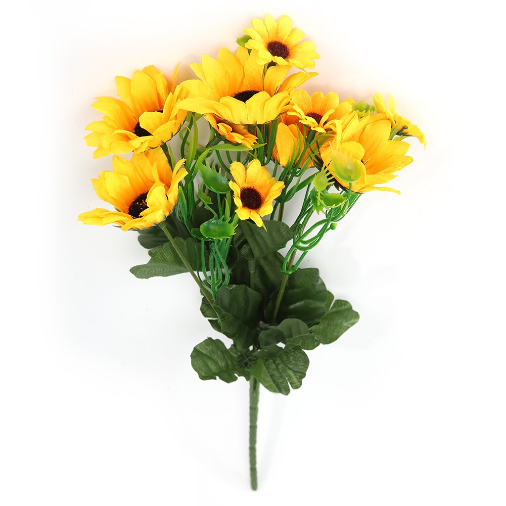 Simulação girassol artificial flor de seda foto adereços festa de casamento decoração para salas estar ornamento mesa fornecimento: E