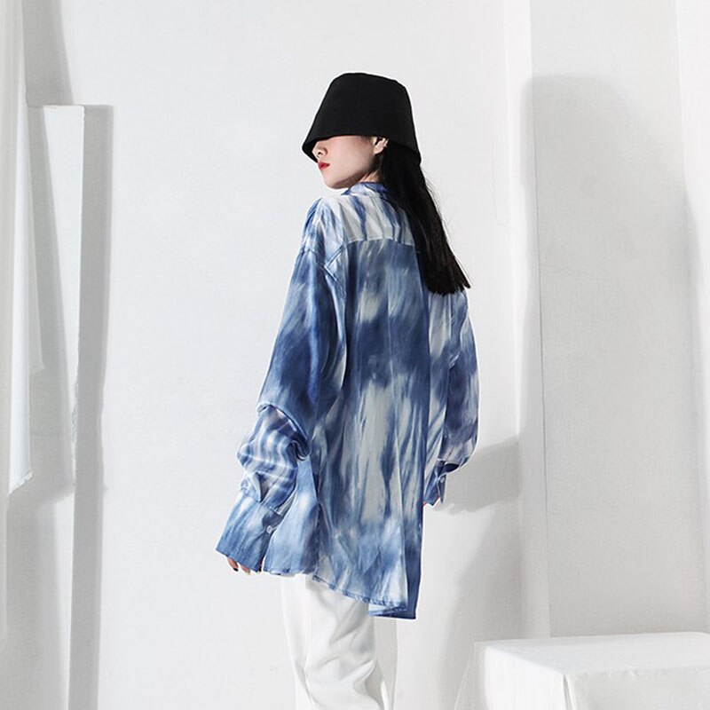 Blusa con estampado xitao para mujer, de un solo pecho, estilo irregular, estilo étnico, suelta, zyq 4031