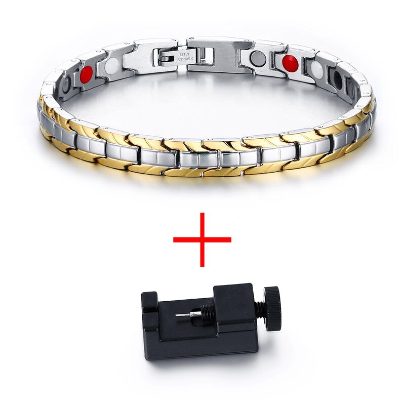 Vnox 7mm Width Health Care Bracelet Stainless Steel Chain for Women Adjustable Length: Add tools