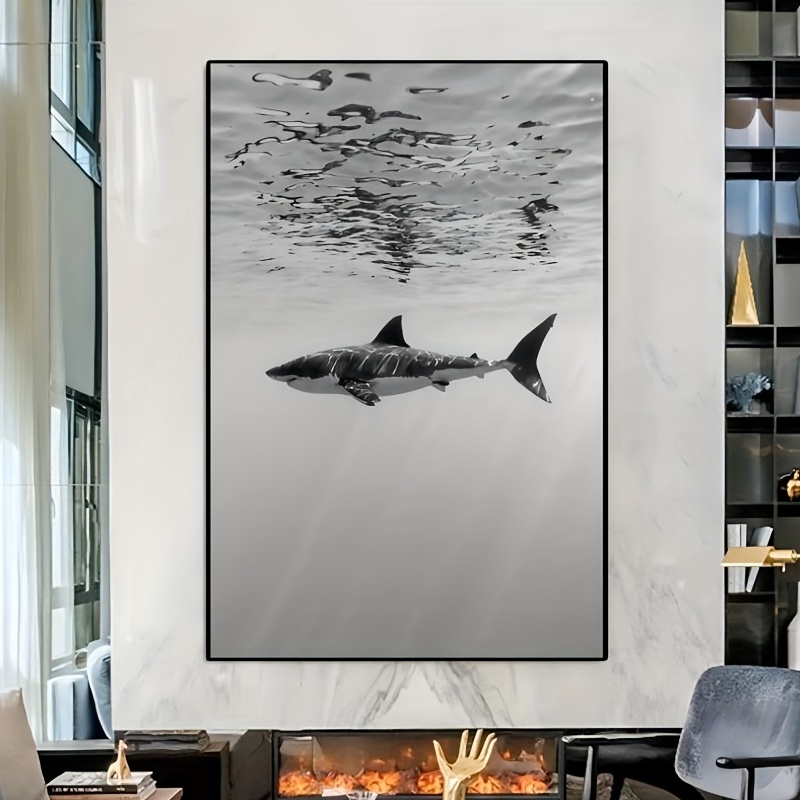 Pintura en lienzo moderna de tiburón ballena, carteles e impresiones de animales en blanco y negro, imagen de pared, 1 unidad, para sala de estar, decoración del hogar sin marco