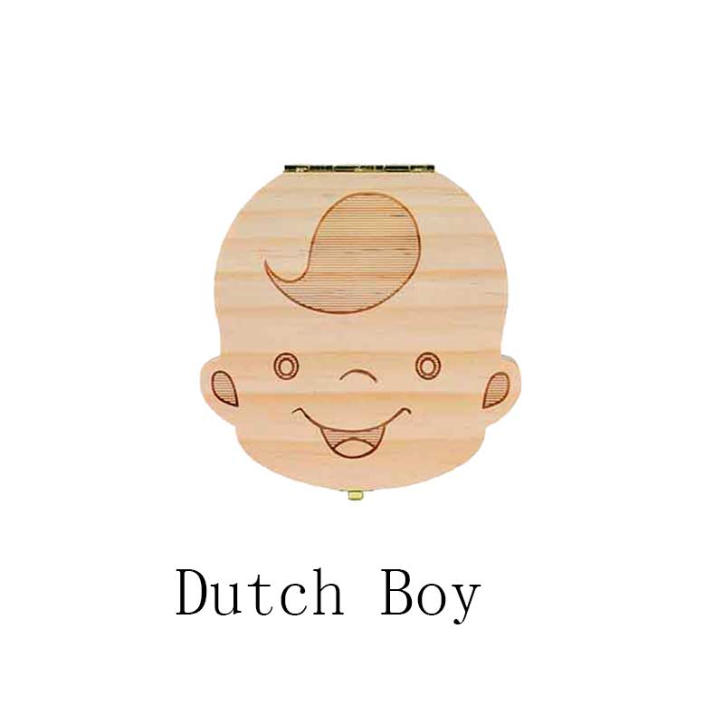 Nederlands/Engels/Griekenland/Portugal Spaans Tand Houten Box Organizer Melk Tanden Hout Opslag Verzamelen Tanden Navelstreng doos: Dutch boy