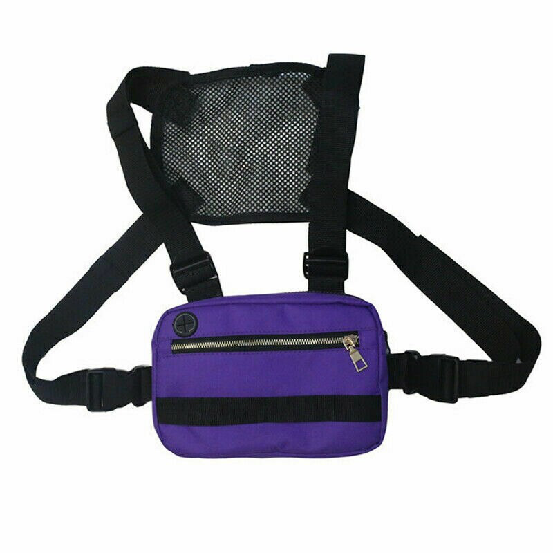 Unissex moda feminina tático arnês peito rig saco hiphop streetwear náilon frente fanny pacote ajustável: Purple