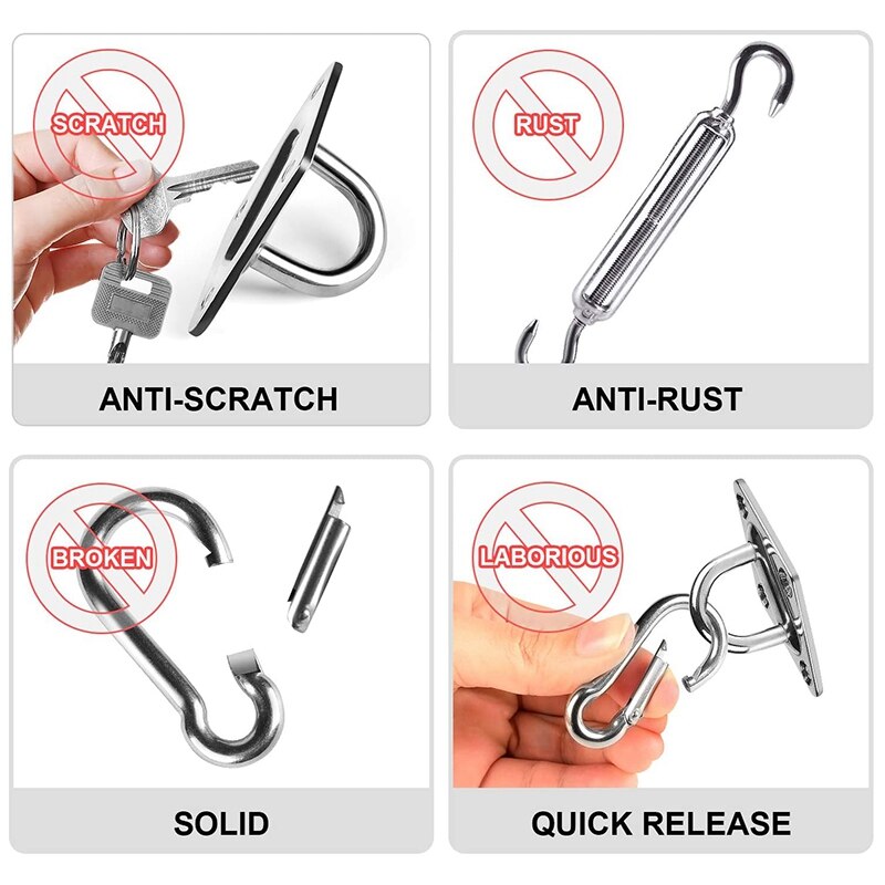 Shade Sail Hardware Kit for Rectangle/Triangle Sun Shade Sails M5 Mounting Hanging Installation Accessory