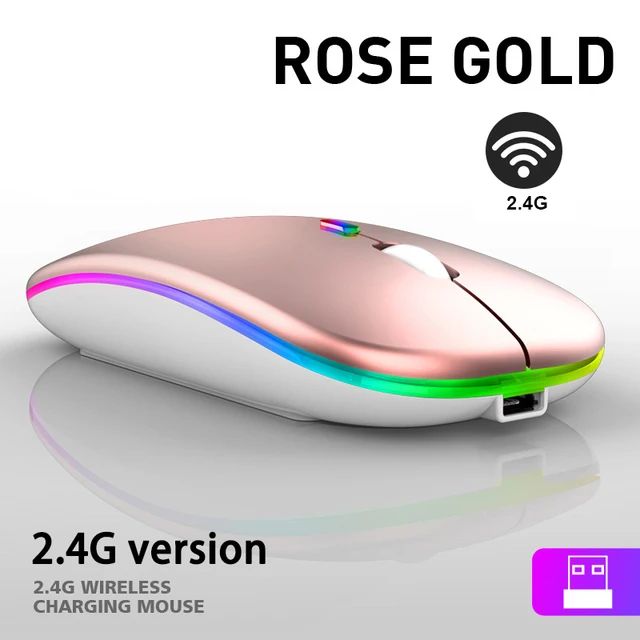 Wiederaufladbare kabellose Maus, bunte Hintergrundbeleuchtung, Mosue Silent Mute, Computerzubehör für Zuhause/Büro/Spiele: Gold