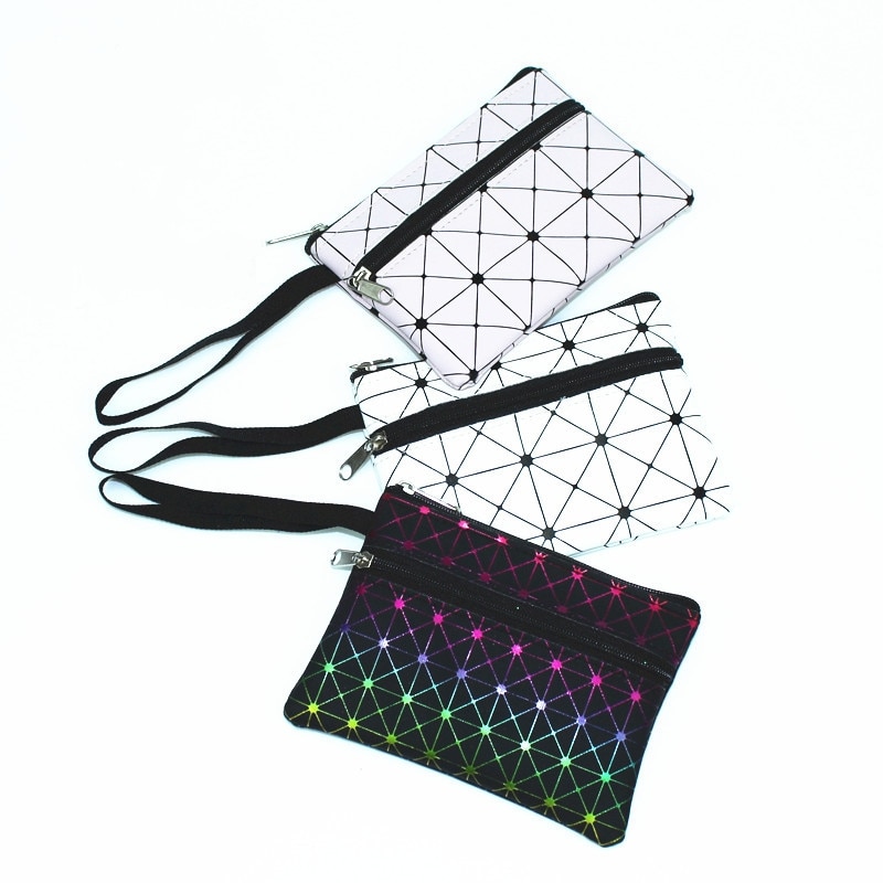 Dubbele laag dames portemonnee medium magische pu meisjes dubbele trek portemonnee kleine pols tas kaarthouders