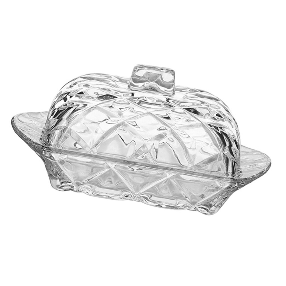 Embossment Glass Butter Box Butter Dish Transparent Tray with Lid Cheese Board Server Storage Container