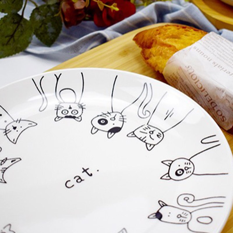 Cat Ceramic Plate Dinner Dessert Appetizer Salad Dish Steak Service Plates for Home Party TB