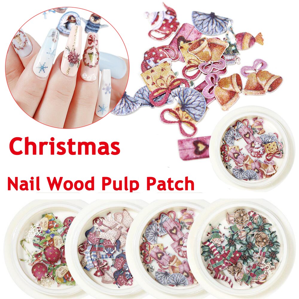 1 doos ultradunne holografische nageldecoratie houtpulp nagelpailletten kerstnagelkunst sneeuwvlok kerstman simulatie nagelkunst