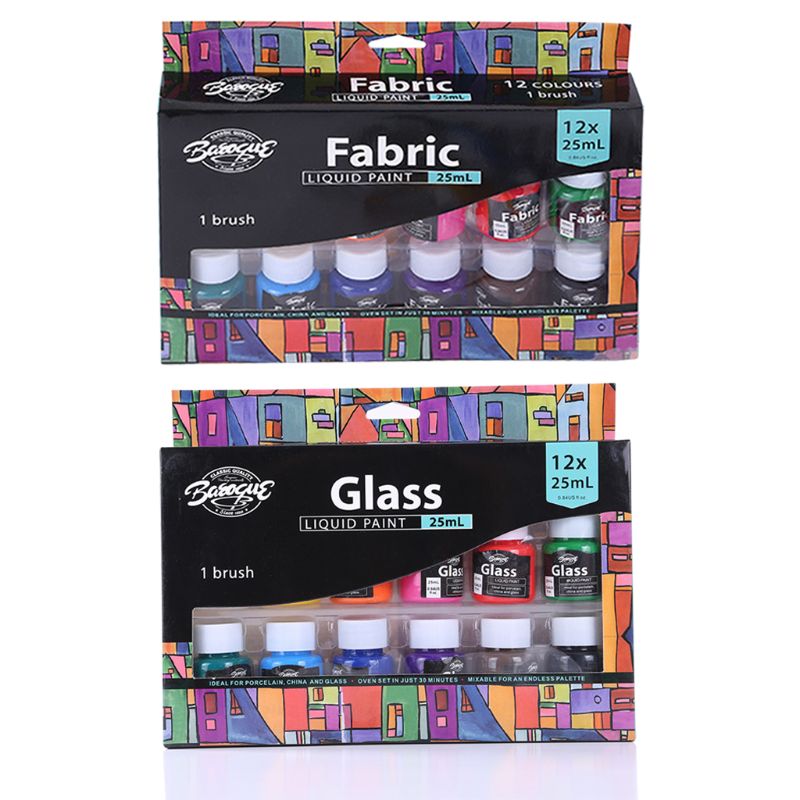 Juego de pinturas líquidas de vidrio/tela con pigmentos variados, para pintar artesanías de lona, suministros de pintura artística, 12x25ml