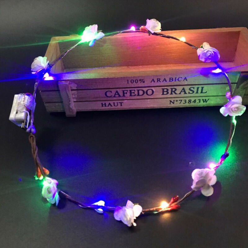 LED Light Up Flower Floral Hairband Headband Garland Crown Bride Wedding Party
