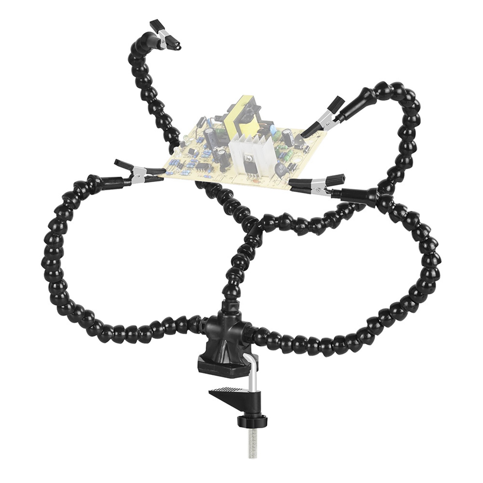 KKMOON Helping Hands Soldering Third Hand PCB Tool with 3 Flexable Arms Rotatable Clips and Stable Desk Clamp Base for Soldering