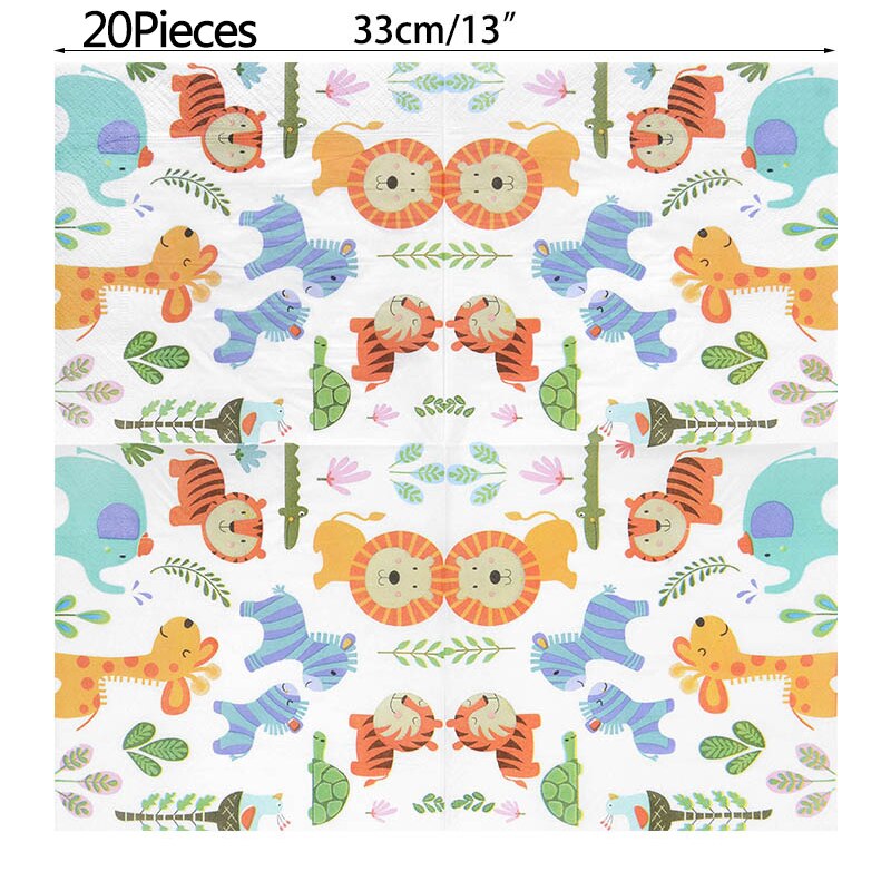 Vajilla desechable de animales de la selva, decoración para de cumpleaños, Safari, Zoo, león, elefante, suministros para Baby Shower: B05-20Pieces
