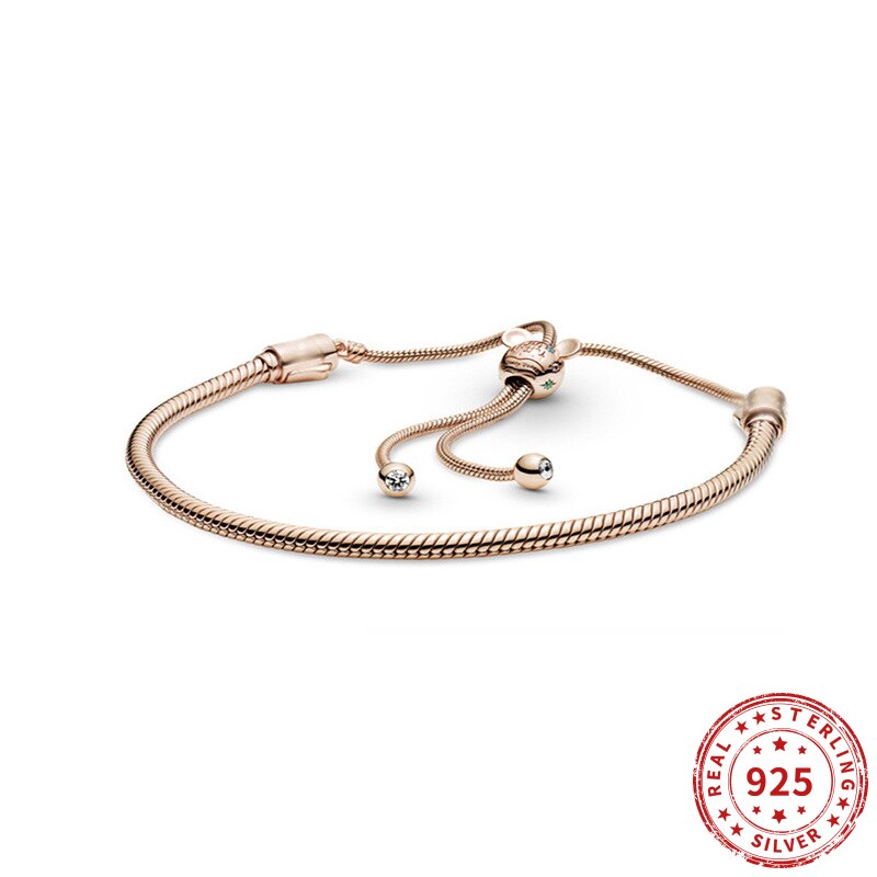 Braccialetto a catena con serpente a forma di topo in argento sterling 925 reale adatto per gioielli da donna con bracciale con perline Pan originali 2021: Rose gold