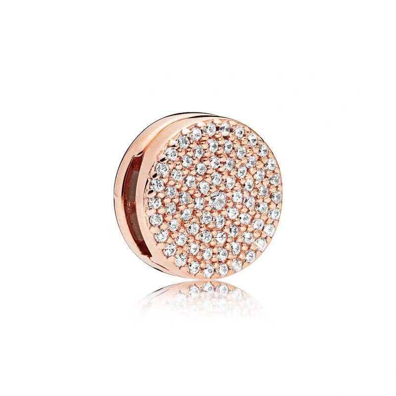 925 Argento sterlina In Oro Rosa di Fascino Bianco Zirconia clip di Misura Branelli Originale Pandora Riflessioni Braccialetto FAI DA TE Gioielli delle donne Regali: A1566 RG