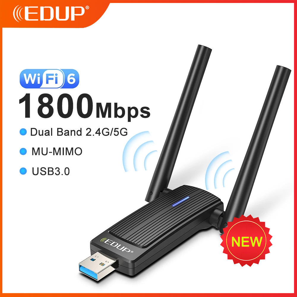 EDUP WiFi 6 USB Wifi Adapter 1800Mbps 2.4GHz/5GHz Dual Band 802.11ax Senza Fili WiFi Adattatore USB3.0 Wifi Scheda di Rete Per Computer: EP-AX1696