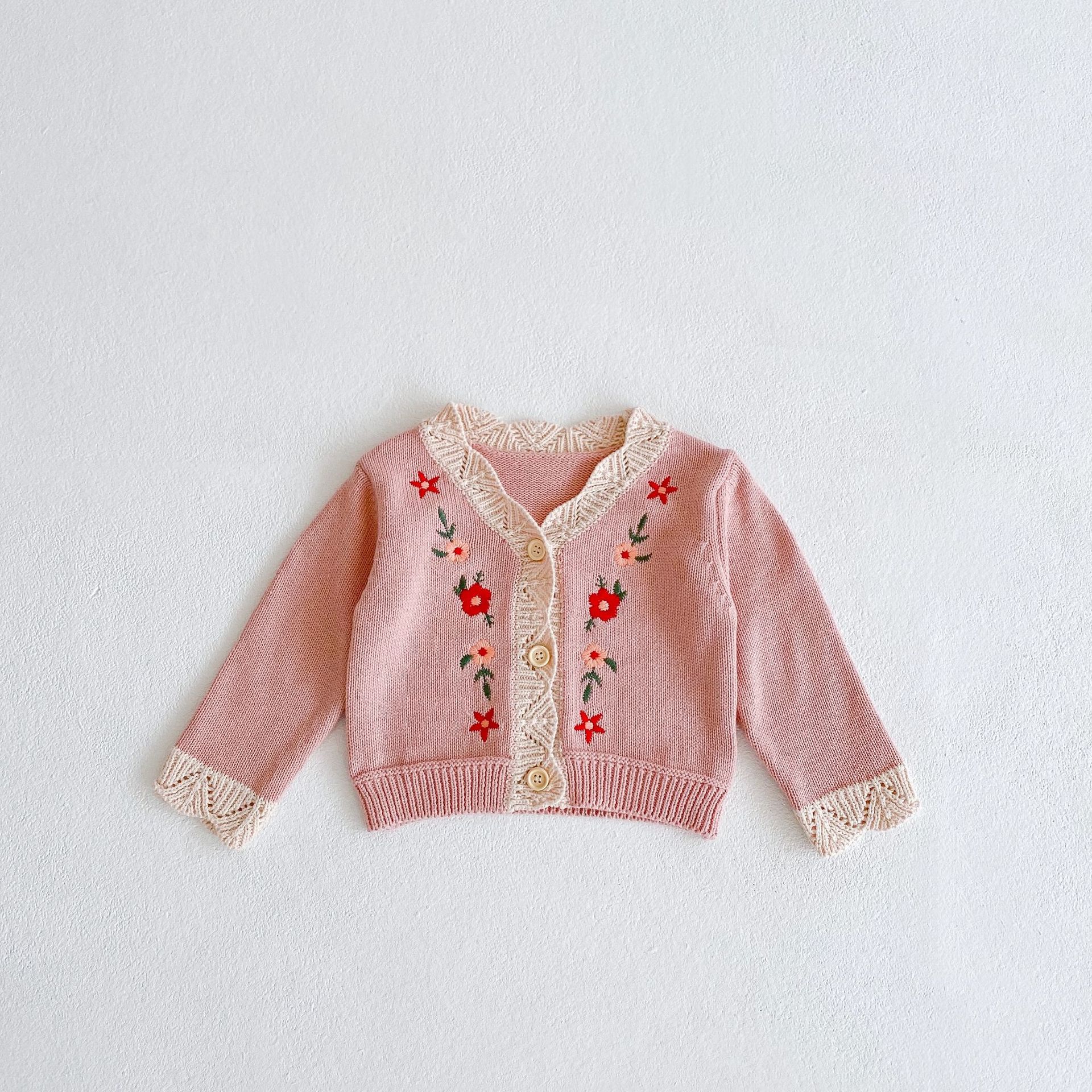 herbst Neue Baby Mädchen betroffen Strickjacke Nette Blume Stickerei zur Seite fahren Langarm Kleine Mädchen Strickjacke Jacke freundlicher betroffen Spitzen: Rosa / 9M  73cm