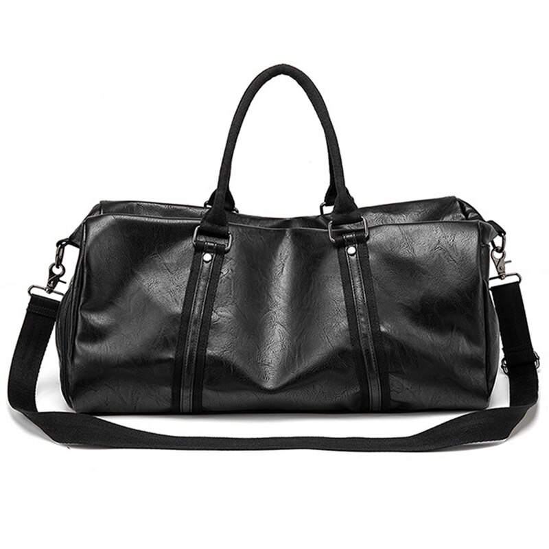 Duffel Bag - 49cm - PU Leather - Large Capacity - Portable - Travel Luggage: Black