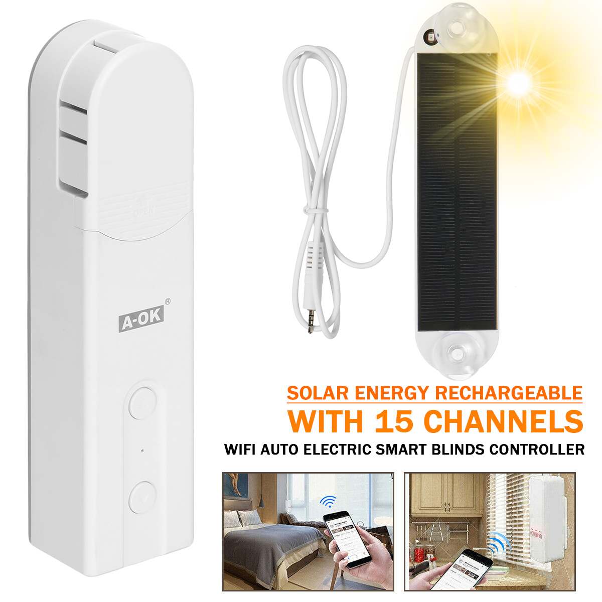 Smart DIY Motorized Chain Roller Blinds Shade Shutter Drive Motor Powered By Solar Panel and Charger bluetooth APP Control