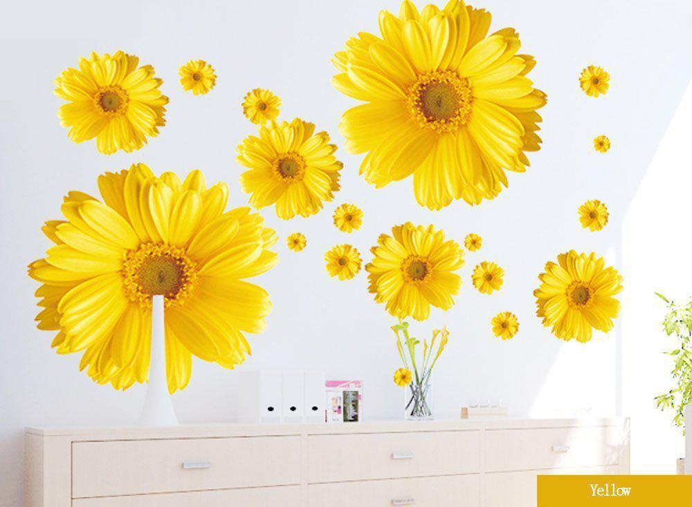 9 Bloemen Gele Chrysanten Daisy Bloemen Muur Sticker Home Decor Voor Living Bed Room Studie Tv Muur
