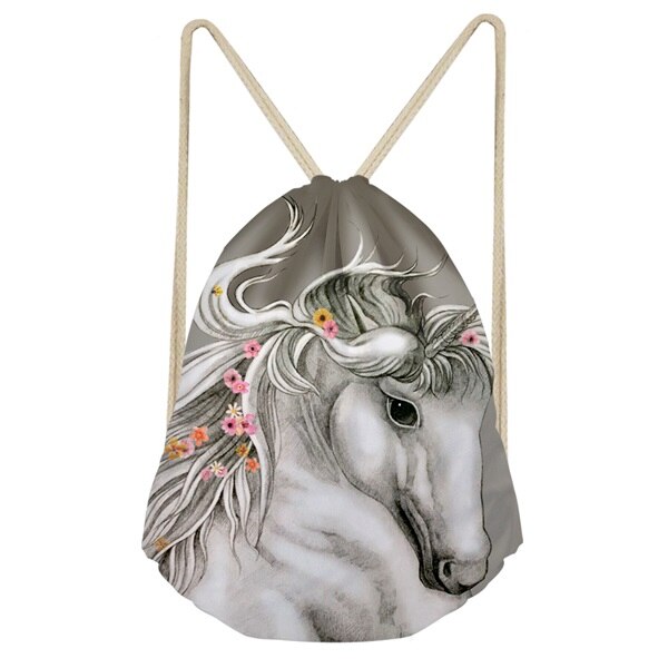 FORUDESIGNS Cool 3D Crazy Horse Print Woman Man Drawstrings Bags Beach Travel Sack Bags Casual Softback Student Backpack: CC6015Z3