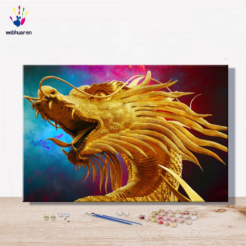 Láminas de manualidades con pintura por números cuadros pintura por números con kits dragón chino mitos y leyendas chinas animales míticos ilustraciones: 21787 / 50x75 no frame