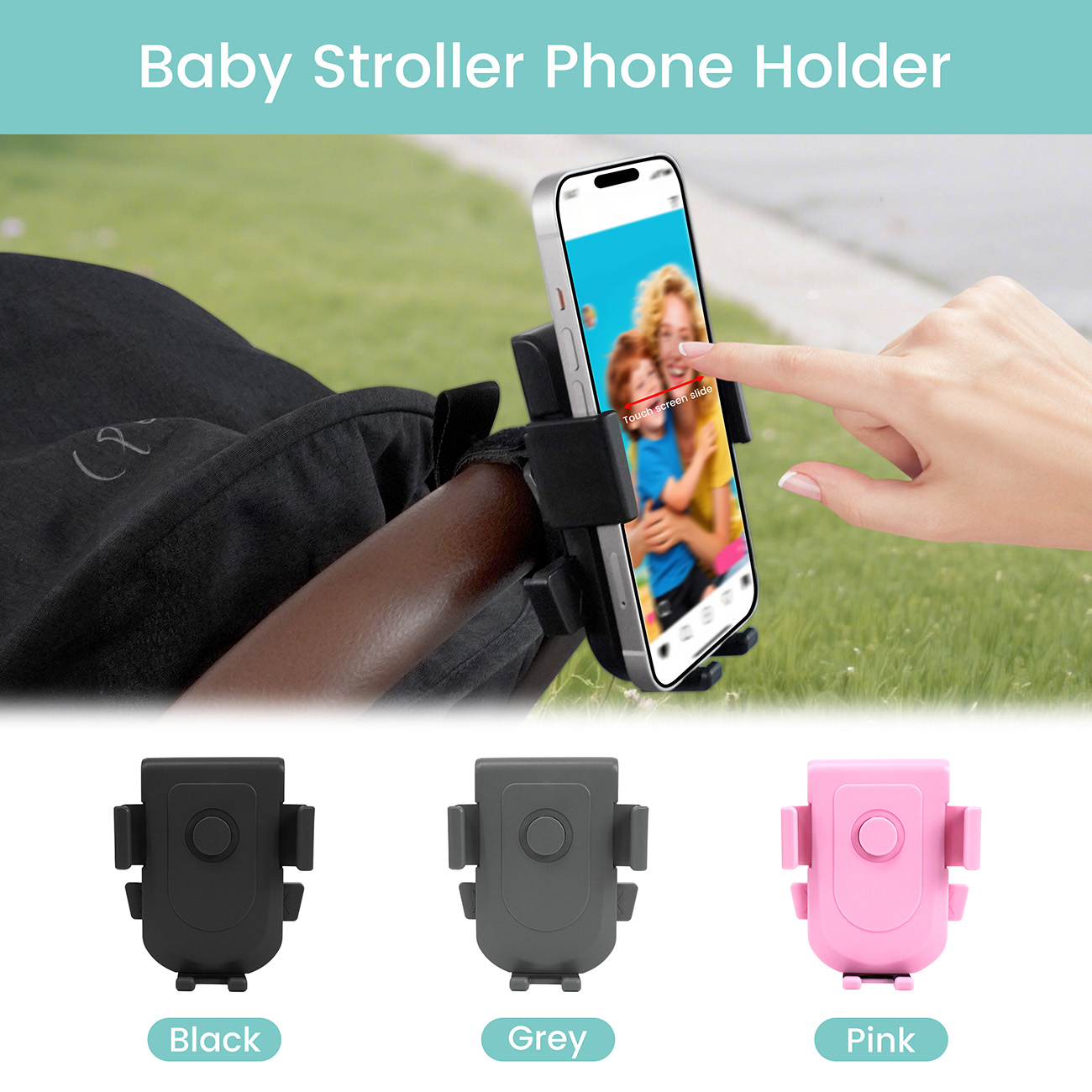 Baby stroller mobile phone stand, 360-degree rotating webbing type baby stroller wheelchair accessory installation stand