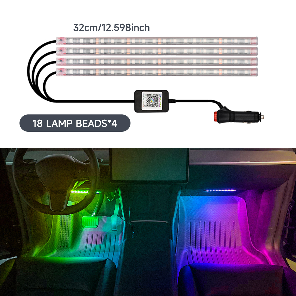 Luz LED Interior 4 en 1 de 5V-12V RGB, lámpara LED para coche, luz para pie, decoraciones para coche, control por aplicación, luz de ambiente de ritmo dinámico: 6000 K blanco frío