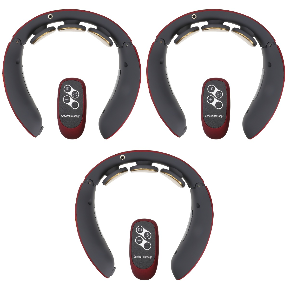 3pcs Cervical Vertebra Massager Pulse Physiotherapy Instrument Wireless Instrument Neck Massager (Red, with Telecontrol)