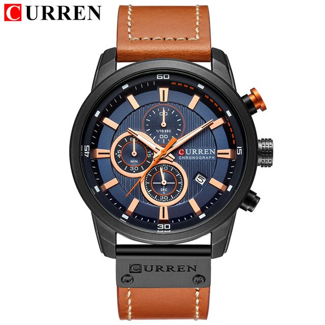 CURREN Datum Quartz Mannen Horloges Top Luxe Mannelijke Klok Chronograph Sport Mens Polshorloge Hodinky Relogio Masculino: brown blue black