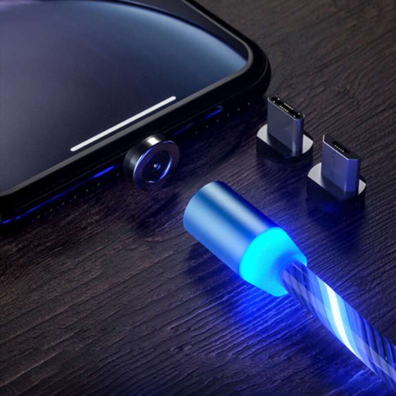 3 In 1 Magnetische Dans Led Licht Flash Kabel Micro Usb Type C Voor Iphone Verlichting Kabel Snel Opladen Draad voor Ipad Smart Phone