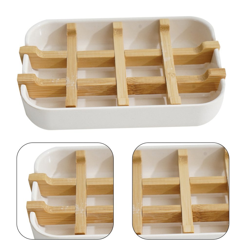 Natural Bamboo Fiber Wooden Soap Dish Soapbox Soap Holder Shower Tray Draing Rack Bathroom Accessories