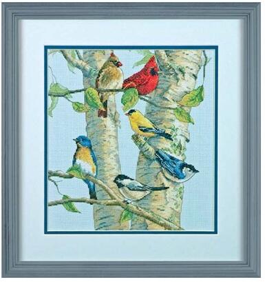 Top Lovely Counted Cross Stitch Kit Birch Tree Birds Cardinals Cardinal Bird dim 35252