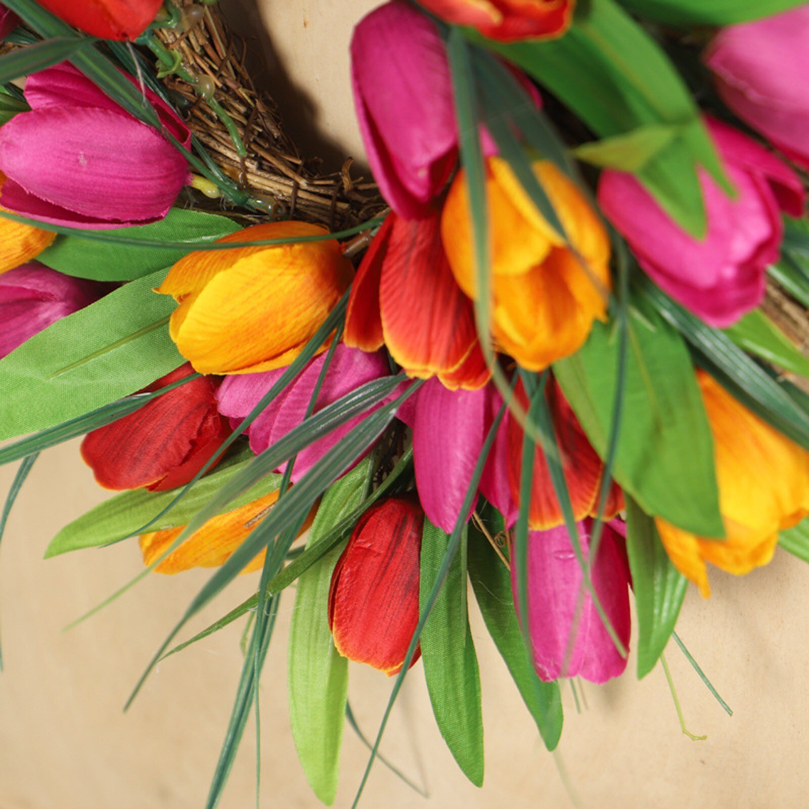 European style Artificial Tulip Garland Home Door Wall Decoration Hanging Garland Rattan Circle Festival Party Ornament #Y