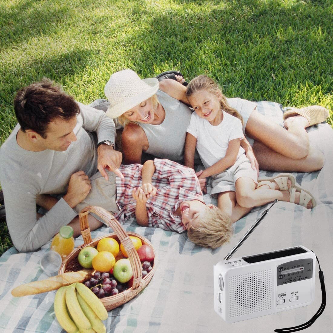 Emergency Radio with Solar and Hand Crank Self Powered, Battery USB Recharging FM/AM Radio LED Flashlight Phone Charger