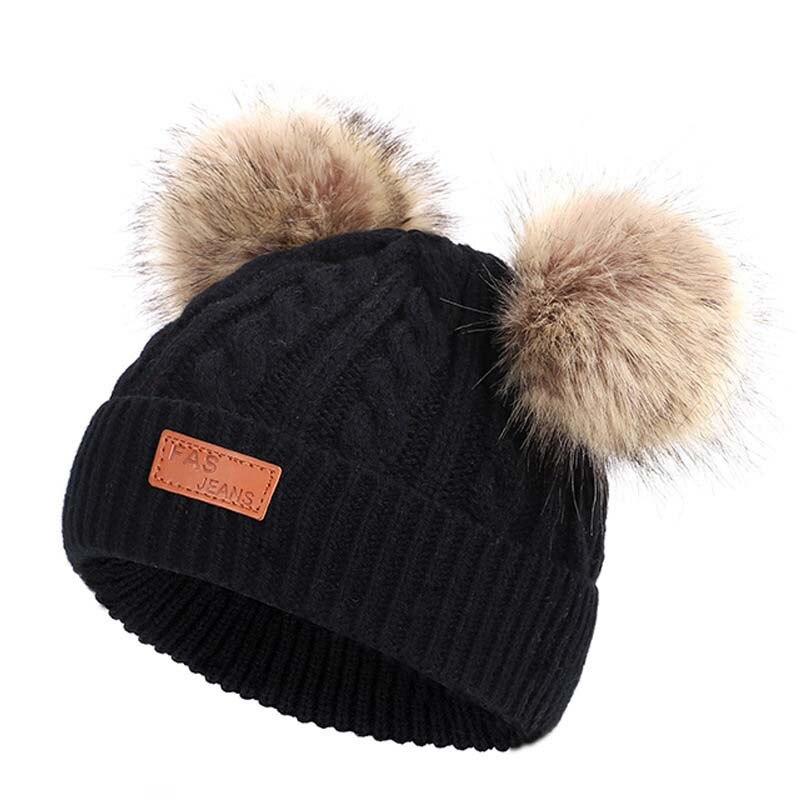 Bonnet d'hiver chaud en laine pour bébé, bonnet tricoté avec pompon en fourrure, pour enfant 1-3y garçon et fille: Style 4
